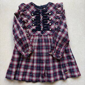 Pili Carrera Toddler Girl Blue Red Long Sleeve Cotton PLaid Dress Size 4Y